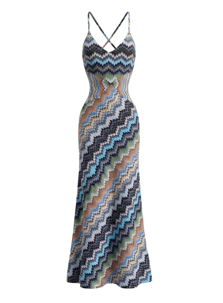 Dark Blue 1980s Floral Cami Classic Dress 2