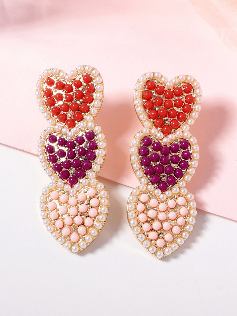 Multicolor Hearts Imitation Pearls Dangle Earrings: vintage detail work for the woman who notices