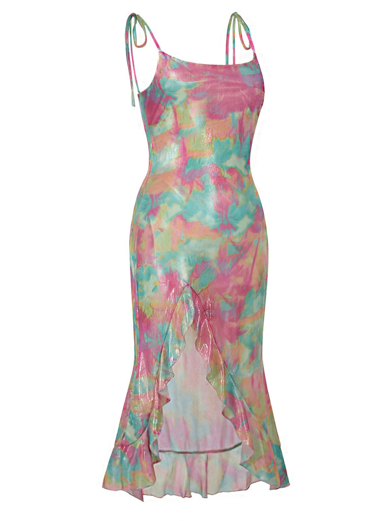 Colorful tie-dye dress on a white background