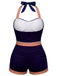[Pre-Sale] Navy Blue 1940s Halter Star & Stripe & Anchor Patchwork Swimsuit, vintage swimsuit, pin-up swimwear - perfect for women who love vintage and retro fashion