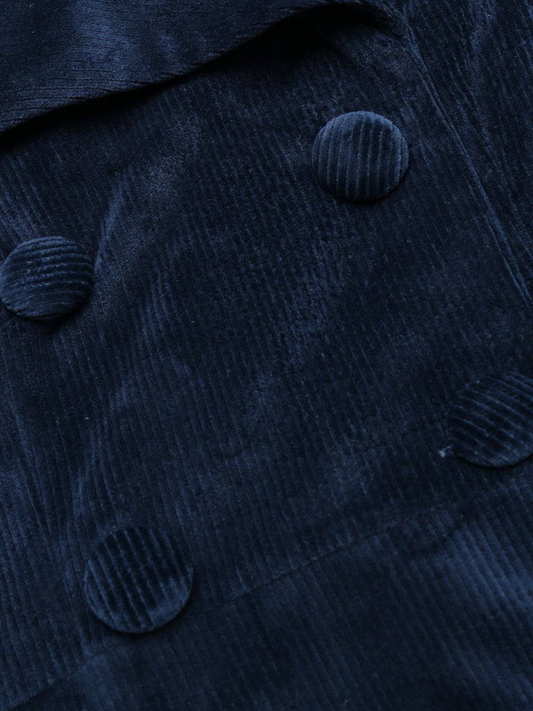 Navy Blue 1950s Corduroy Long Coat - vintage fashion, retro style