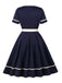 Navy Blue 1950s Nautical Square Neck Belted Dress - vintage dress, retro fashion, rockabilly