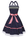 Navy Blue 1950s Polka Dot Halter Dress: where 1950s romance meets her modern spirit