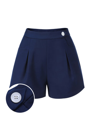 Navy Blue 1950s Solid Button Shorts, vintage fashion, retro style - perfect for women who love vintage and retro fashion
