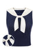 Navy Blue 1950s Solid Sailor Collar Blouse, vintage top, retro blouse - perfect for women who love vintage and retro fashion