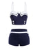 Navy Blue 1950s Spaghetti Buttons Swimsuit: timeless style reimagined