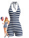 [Pre-Sale] Navy Blue 1950s Striped Halter Romper, vintage romper, retro jumpsuit - perfect for women who love vintage and retro fashion