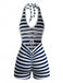 [Pre-Sale] Navy Blue 1950s Striped Halter Romper, vintage romper, retro jumpsuit - perfect for women who love vintage and retro fashion