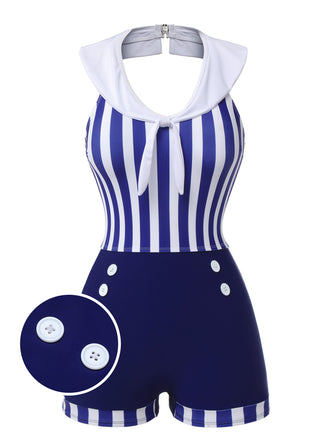Navy Blue 1950s Striped Navy Collar Swimsuit, vintage swimsuit, pin-up swimwear - perfect for women who love vintage and retro fashion