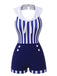 Navy Blue 1950s Striped Navy Collar Swimsuit, vintage swimsuit, pin-up swimwear - perfect for women who love vintage and retro fashion