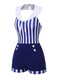 Navy Blue 1950s Striped Navy Collar Swimsuit, vintage swimsuit, pin-up swimwear - perfect for women who love vintage and retro fashion