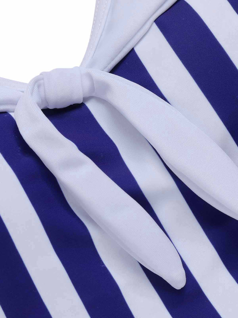 Navy Blue 1950s Striped Navy Collar Swimsuit, vintage swimsuit, pin-up swimwear - perfect for women who love vintage and retro fashion