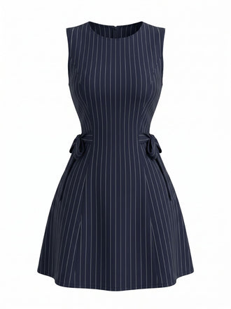 Navy Blue 1960s Striped Vintage Classic Dress