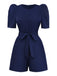 Navy Blue 1980s Belted Solid Romper - vintage jumpsuit, retro fashion