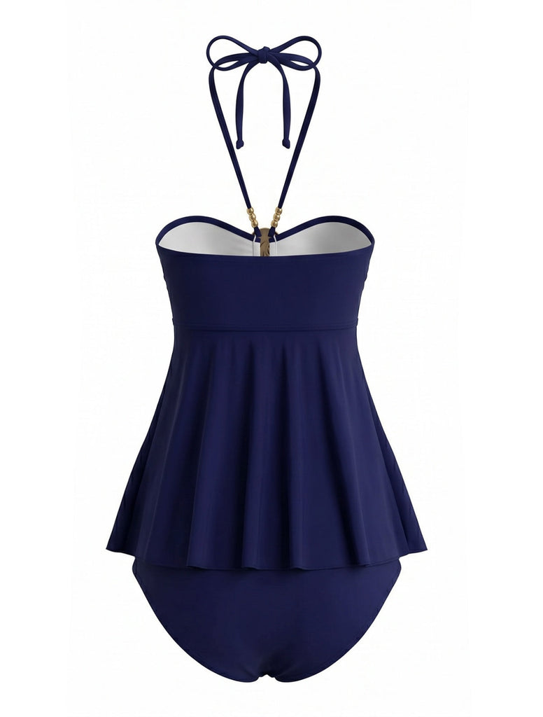 Navy Blue 1980s Cutout Set Tankini 2