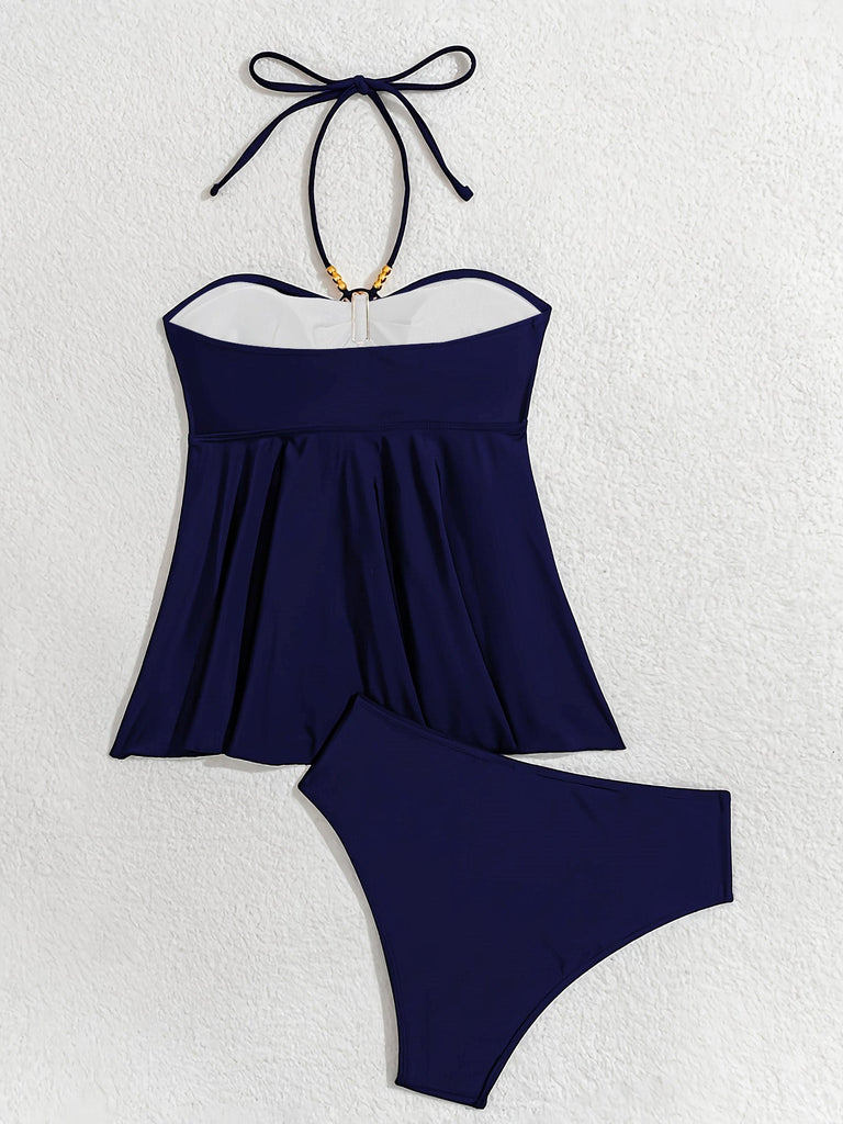Navy Blue 1980s Cutout Set Tankini 6