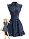 Navy Blue 1980s Ruffle Denim Dress