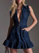 Navy Blue 1980s Ruffle Denim Dress 4