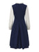 Navy Blue 1980s Ruffle Collar Heart Buttons Dress - vintage dress, retro fashion