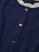 Navy Blue 1980s Ruffle Collar Heart Buttons Dress - vintage dress, retro fashion
