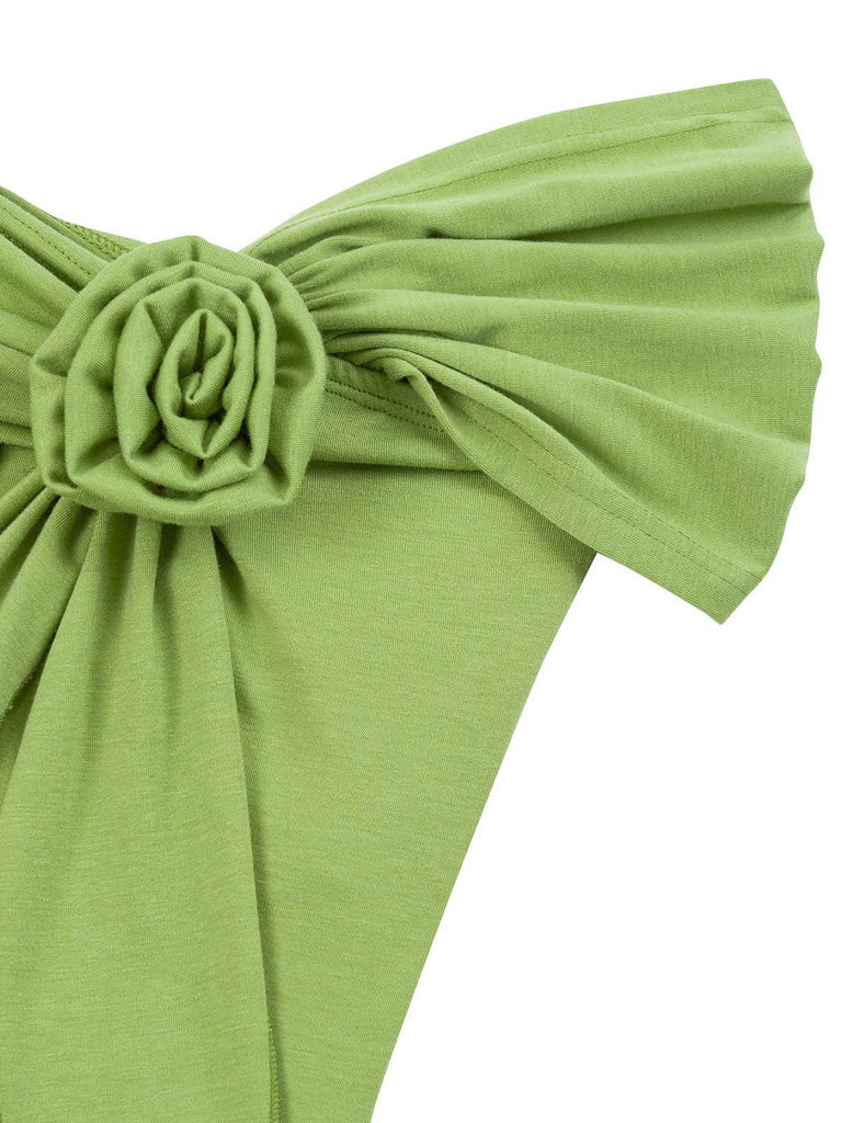 1960s Off-Shoulder 3D Rose Solid Top