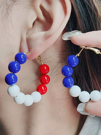 Red White Blue Beaded Vintage Earrings
