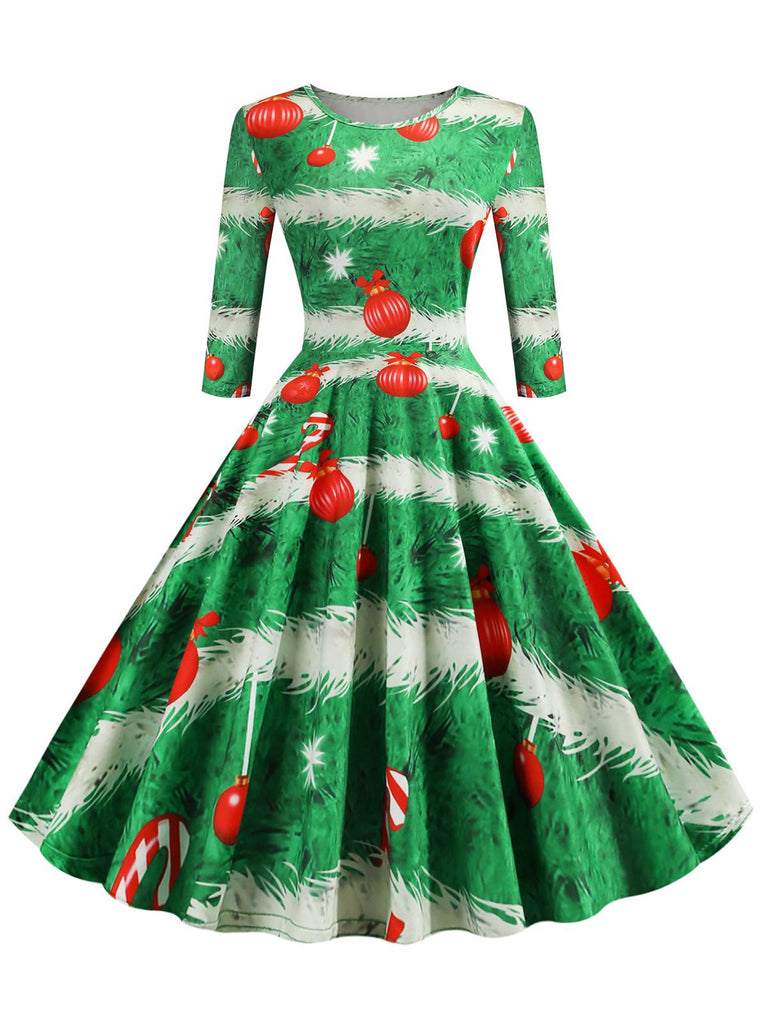 1950s Christmas Crew Neck Half Sleeve Dress