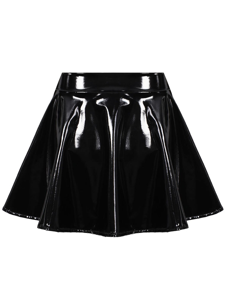 1980s Patent Leather Pleated Mini Skirt