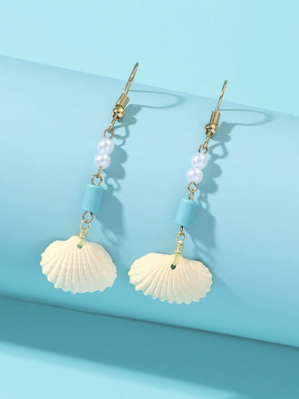 Vintage Pearl Seashell Drop Earrings