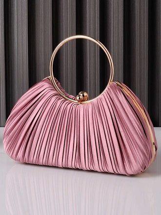 Pleated Ring-Handle Evening Bag