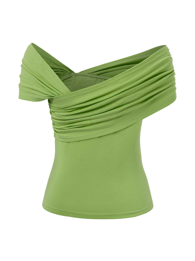 1960s Off-Shoulder 3D Rose Solid Top
