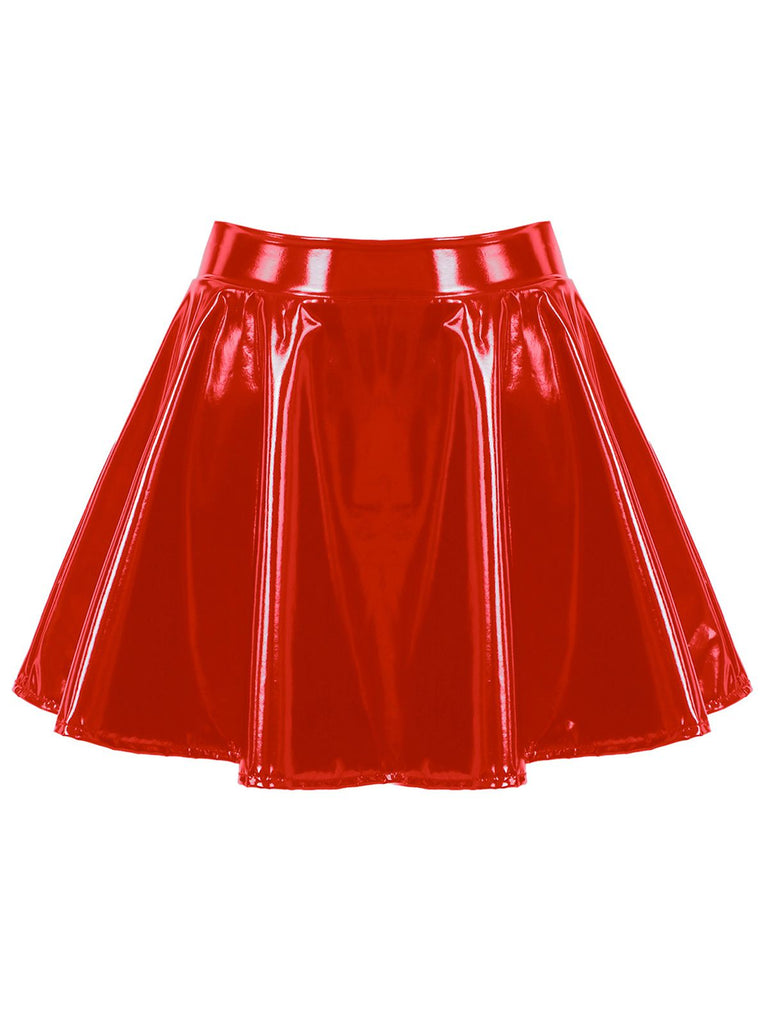 1980s Patent Leather Pleated Mini Skirt