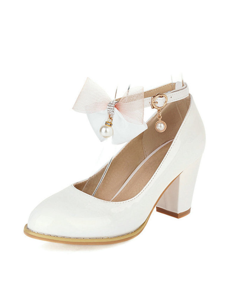 Bow Patent Leather Mary Jane Chunky Heels