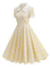 Beige 1950s Polka Dots Lapel Buttons Dress
