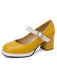 Vintage PU Round Toe Mary Janes Chunky Heels