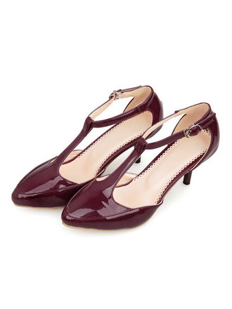 Patent Leather T-Strap Mary Jane Kitten Heels