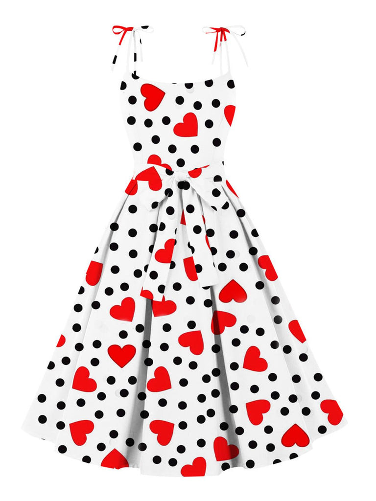 White 1950s Valentine Polka Dots Heart Dress