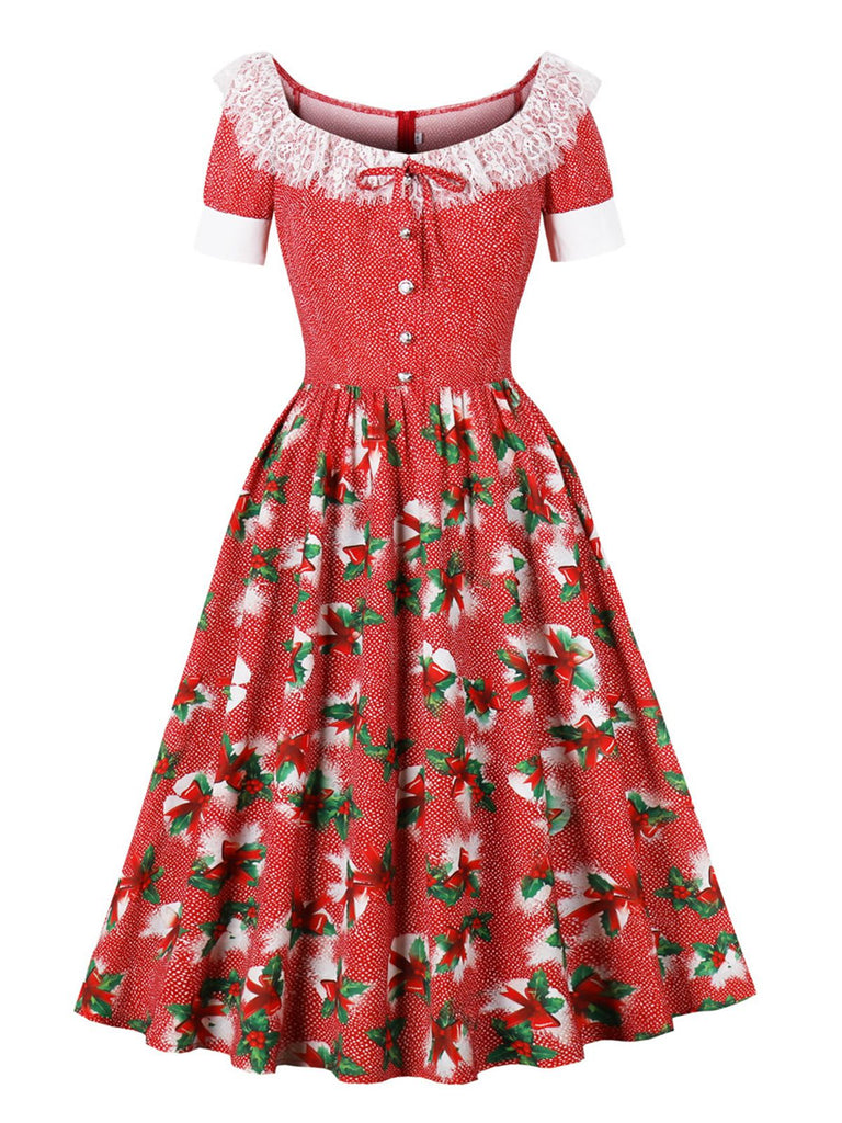 Red 1950s Christmas Bell Lace Dress