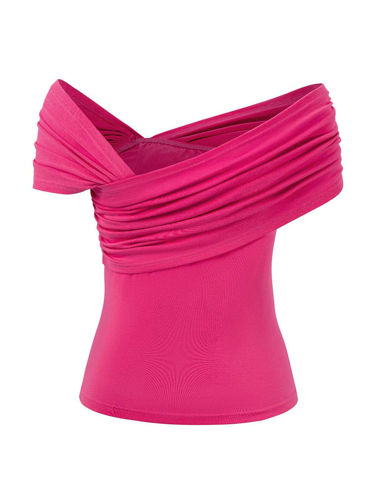 1960s Off-Shoulder 3D Rose Solid Top