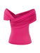 1960s Off-Shoulder 3D Rose Solid Top