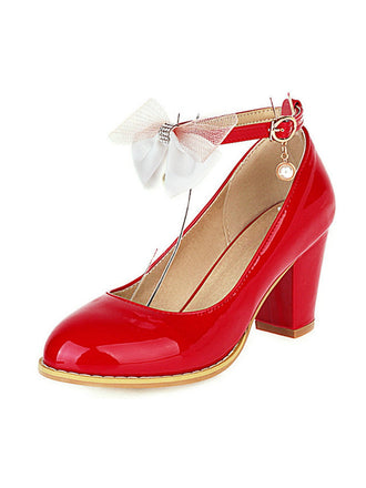 Bow Patent Leather Mary Jane Chunky Heels