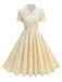 Beige 1950s Polka Dots Lapel Buttons Dress