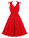 Red 1950s V-Neck Sleeveless Solid Dress