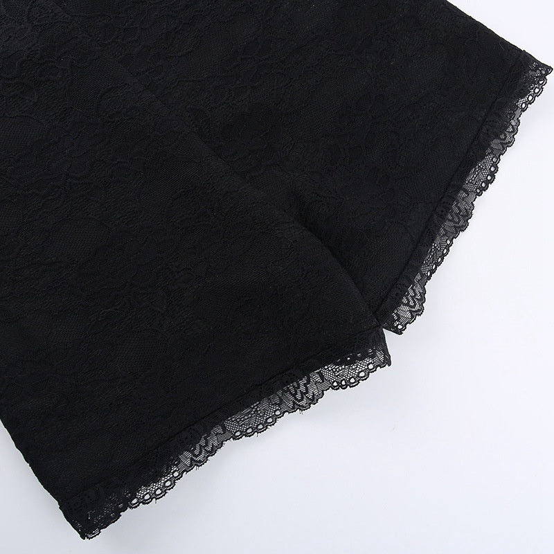 Black 1960s Floral Lace Bandeau Romper