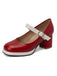 Vintage PU Round Toe Mary Janes Chunky Heels