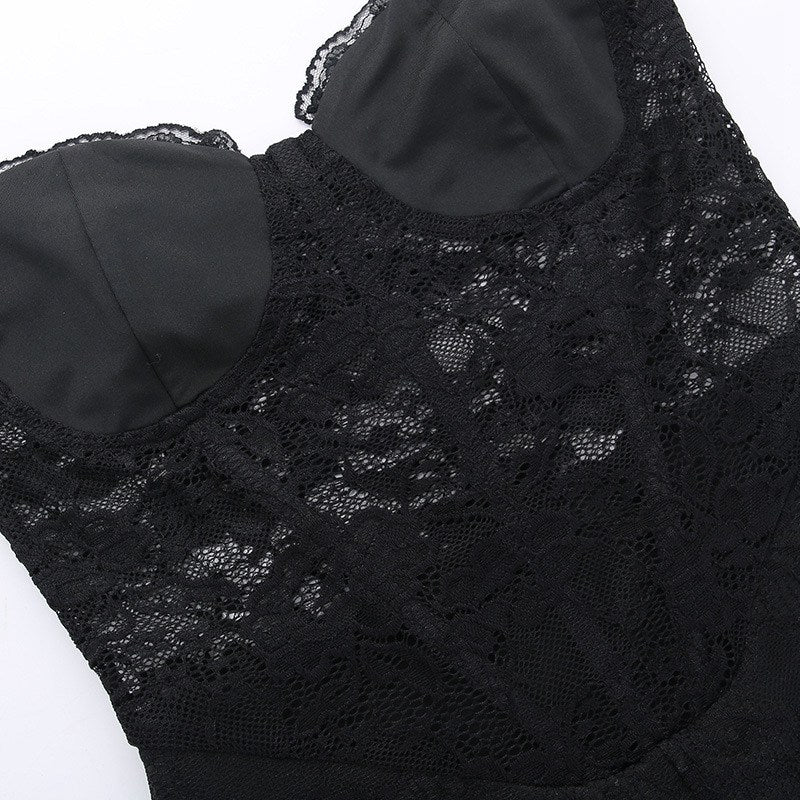Black 1960s Floral Lace Bandeau Romper