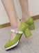 Vintage PU Round Toe Mary Janes Chunky Heels