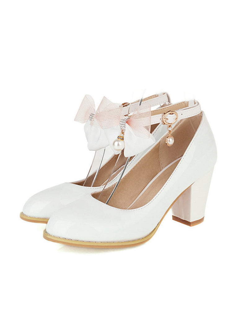 Bow Patent Leather Mary Jane Chunky Heels