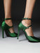 Dark Green Satin Double Buckle Belts High Heel Shoes