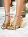 Gold Snakeskin Print Round Toe Heels